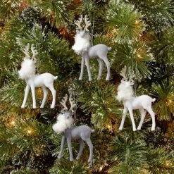 Hot Sale π 4ct 4.5" Flocked Reindeer π Christmas Tree Ornament Set Gray/White - Wondershop™ π―
