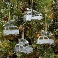 New ๐ 4ct Galvanized Metal Vehicle โ Christmas Tree Ornament Set - Wondershop™ โจ