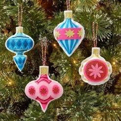 Promo π 4ct Fabric Ornament π Christmas Tree Ornament Set Blue/Pink/Red - Wondershop™ π