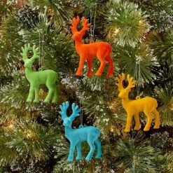 Wholesale 🎁 4ct Flocked Deer 🎁 Christmas Tree Ornament Set Blue/Green/Yellow/Red - Wondershop™ 🎁