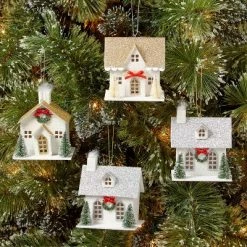 Best Sale 😉 4pk 4" Paper House 🎁 Christmas Tree Ornament Set - Wondershop™ 🔔