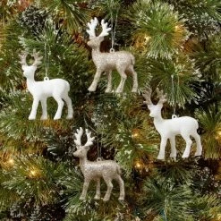 Cheap 😍 4pk Glitter Deer 🔔 Christmas Tree Ornament Set Gold/White - Wondershop™ 🤩