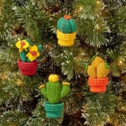 New ๐ 4ct Knit Fabric Succulent โ Christmas Tree Ornament Set - Wondershop™ โจ