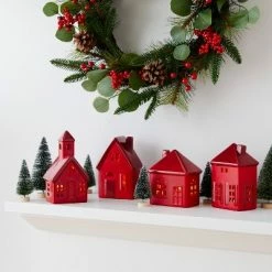 Best Sale ✔️ 10pc Battery Operated Decorative Ceramic Village Kit Red with Green Trees - Wondershop™ 😀