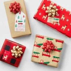 Wholesale 🔔 80 sq ft Gift Wrap Pack Kraft Brown/Red - Wondershop™ 🛒