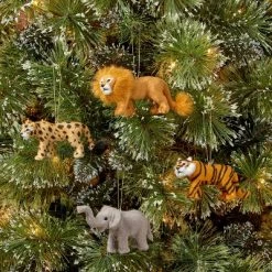 Deals ✨ 4ct Faux Fur Animal 🎄 Christmas Tree Ornament Set Lion/Tiger/Elephant/Leopard - Wondershop™ 😀