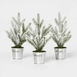 Cheapest 👍 3pc Flocked Mini Tree in Galvanized Metal Bucket Silver - Wondershop™ ✨