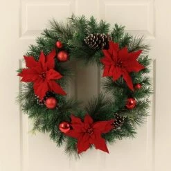 Top 10 🎁 28in 🎁 Christmas Red Poinsettia with Ornaments Artificial Pine Wreath - Wondershop™ ⭐