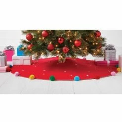 Promo 😍 48in Faux Wool Snowflakes Tree 👗 Skirt with Pompoms Red - Wondershop™ 👏