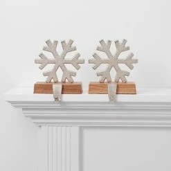 Top 10 👏 2ct Metal Snowflake with Faux Wood Base 🎄 Christmas Stocking Holder - Wondershop™ 😉