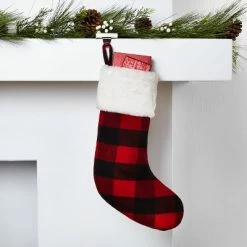 New 🌟 Buffalo Plaid 🎅 Christmas Stocking Red/Black with Faux Fur Cuff - Wondershop™ 🛒