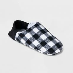 Brand new 😉 Adult Buffalo Check Plaid Fleece Lined Pull-On Slipper 🧦 Socks with Huggable Heel & Grippers - Wondershop™ Black/White 😀 -Wondershop Elegant Shop unnamed file 229