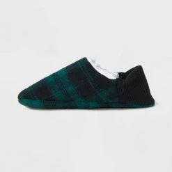 Wondershop Elegant Shop 33 Best Sale ⌛ Adult Plaid Faux Shearling Lined Pull-On Slipper 🧦 Socks with Huggable Heel & Grippers - Wondershop™ Green/Black 😀