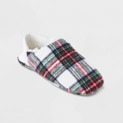 Cheap 🥰 Adult Festive Plaid Faux Shearling Lined Pull-On Slipper 🧦 Socks with Huggable Heel & Grippers - Wondershop™ Ivory 🔥 -Wondershop Elegant Shop unnamed file 243