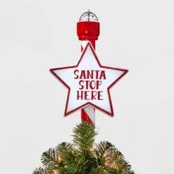 Flash Sale 👏 14.5in 21 LED Light Santa Stop Here Tree Topper Red - Wondershop™ 🤩