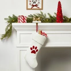 Best deal 😀 20" Knit Monogram 🎄 Christmas Stocking White Paw Print - Wondershop™ 🛒