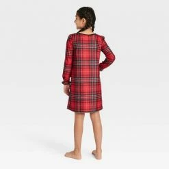 Hot Sale 🎉 Kids' Holiday Tartan Plaid Flannel Matching Family Pajama NightGown- Wondershop™ Red 🧨