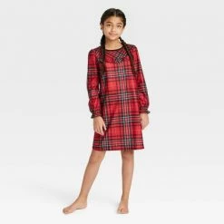 Hot Sale 🎉 Kids' Holiday Tartan Plaid Flannel Matching Family Pajama NightGown- Wondershop™ Red 🧨 -Wondershop Elegant Shop unnamed file 405
