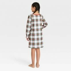 Brand new 🎉 Kids' Holiday Tartan Plaid Flannel Matching Family Pajama NightGown- Wondershop™ Cream 🤩