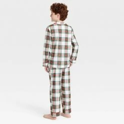 Outlet โญ Kids' Holiday Tartan Plaid Flannel Matching Family Pajama Set - Wondershopโข Cream ๐ฅฐ