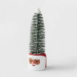 Flash Sale ⭐ 11" Pre-lit Flocked Bottle Brush Tree in Ceramic Santa Pot - Wondershop™ 🔔