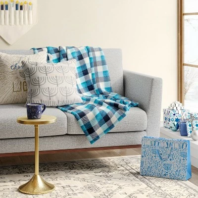 Promo π Hanukkah Check Printed Plush Throw Blanket Blue - Wondershop™ π 1 Promo π Hanukkah Check Printed Plush Throw Blanket Blue - Wondershop™ π