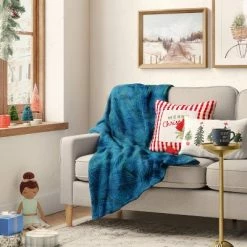 Best Sale π Linework Printed Plush Throw Blanket Blue - Wondershop™ π