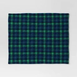 Flash Sale 🛒 Plaid Printed Plush Throw Blanket Blue/Green - Wondershop™ 👏