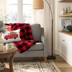 Hot Sale 🎁 Buffalo Check Printed Plush Throw Blanket Red/Black - Wondershop™ 🔔