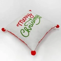 Budget 🌟 'Merry 🎄 Christmas' Print Square Throw Pillow Ivory/Red - Wondershop™ ⭐