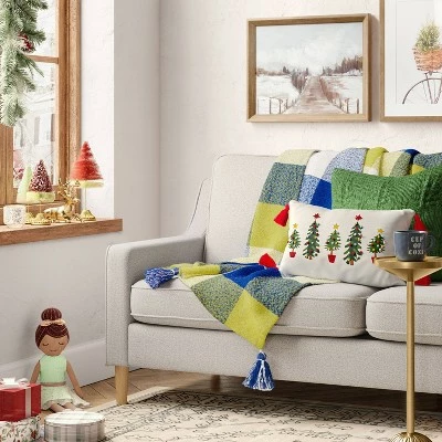 Promo π Christmas Tree Print Lumbar Throw Pillow with Tassels Ivory - Wondershop™ π 1 Promo π Christmas Tree Print Lumbar Throw Pillow with Tassels Ivory - Wondershop™ π