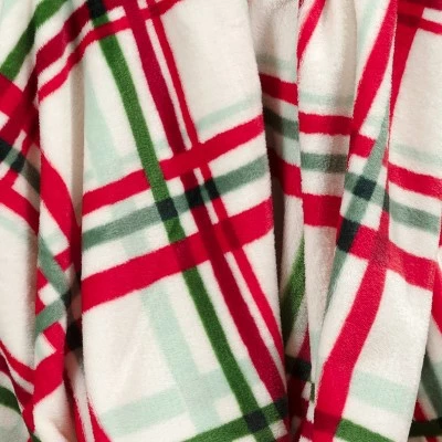 Outlet π₯ Plaid Printed Plush π Christmas Throw Blanket Ivory - Wondershop™ π 2 Outlet π₯ Plaid Printed Plush π Christmas Throw Blanket Ivory - Wondershop™ π - Image 2